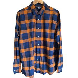 Murano Liquid Luxury Plaid Button Up Collared Long Sleeve Shirt Size Large Cotto